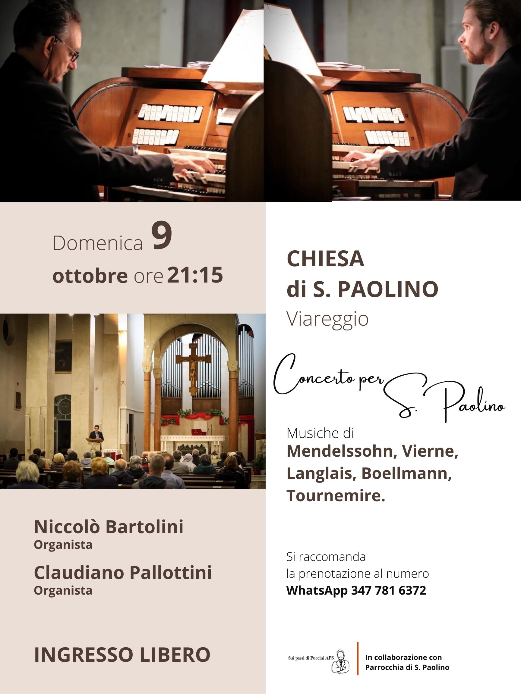 Per S. Paolino, a Viareggio, due organisti in concerto